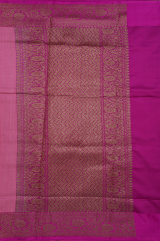 Floral Threadwork Motifs Pink Tussar Banarasi Silk Saree