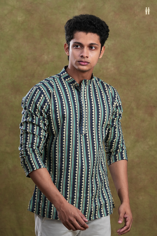 Chinese Collar Stripes Design Multicolor Cotton Short Kurta