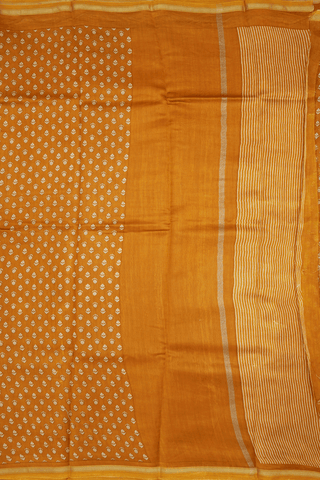 Floral Printed Buttis Ochre Orange Chanderi Cotton Saree