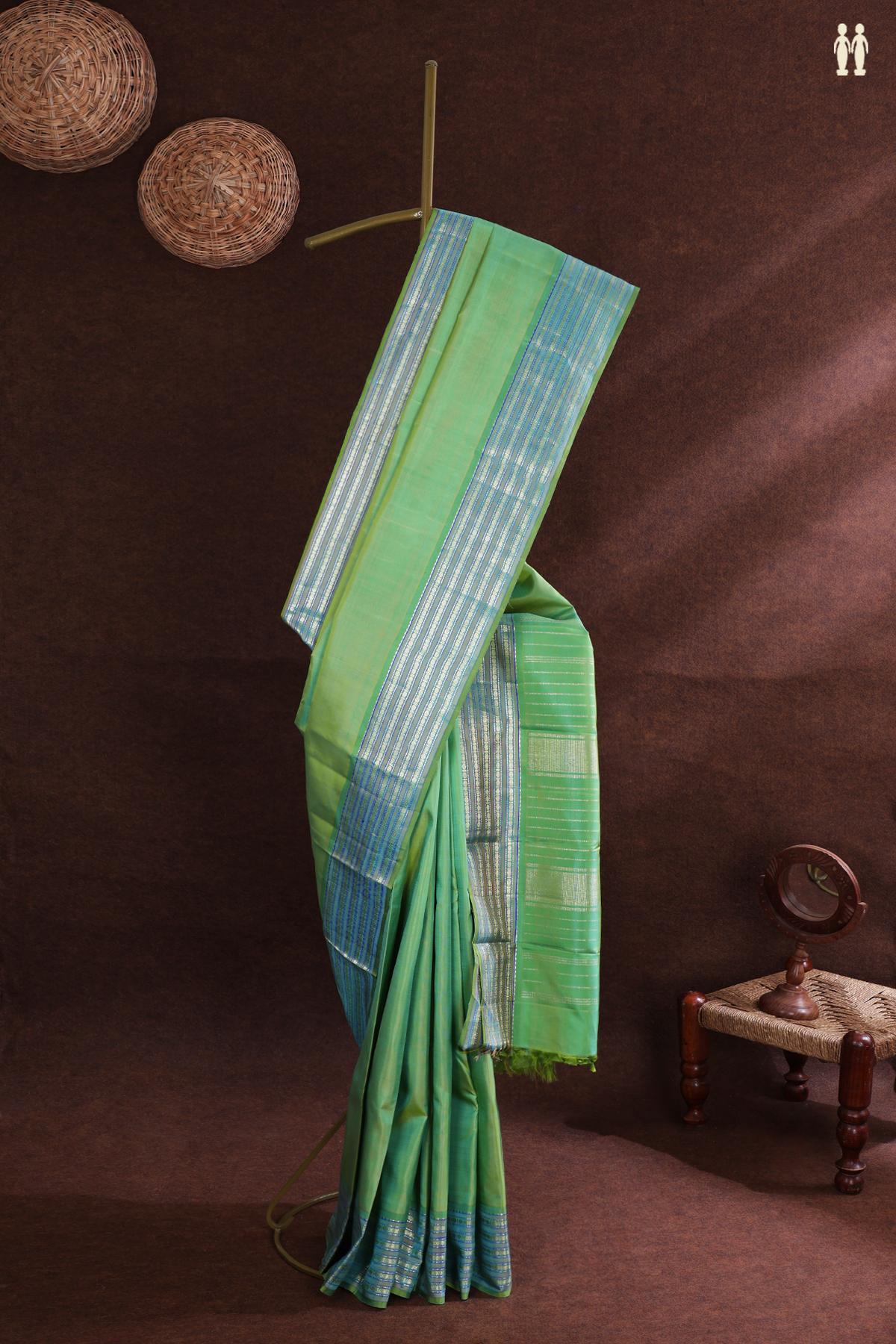 Kanchipuram Silk Saree In Pastel Green With Rudraksh Border