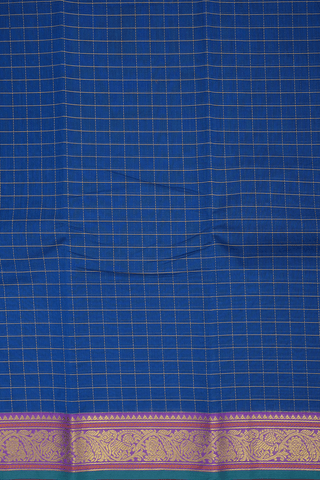 Allover Checks Design Capri Blue Chettinadu Cotton Saree