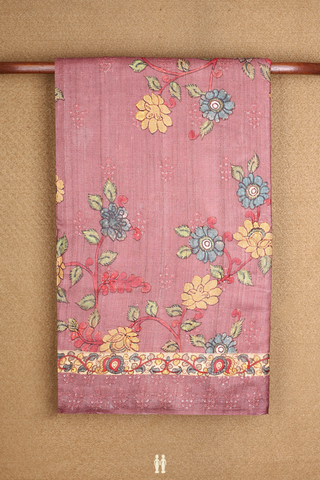 Allover Floral Printed Dusty Rose Pink Tussar Silk Saree