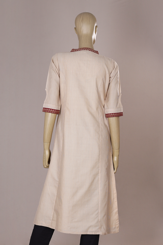 V Neck Stripes Design Tan Brown Cotton Long Kurta