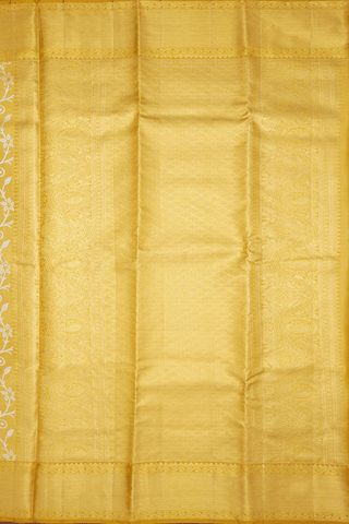 Floral Peacock Design Yellow Tissue Kanchipuram Silk Saree