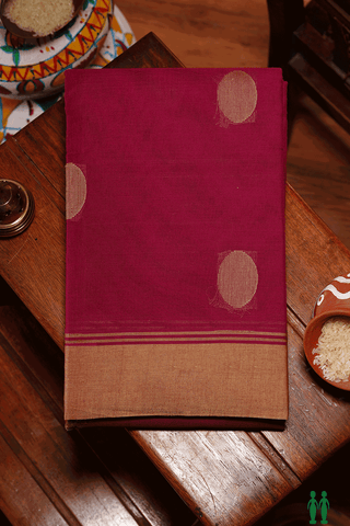 Circle Threadwork Buttas Hibiscus Red Kanchi Cotton Saree