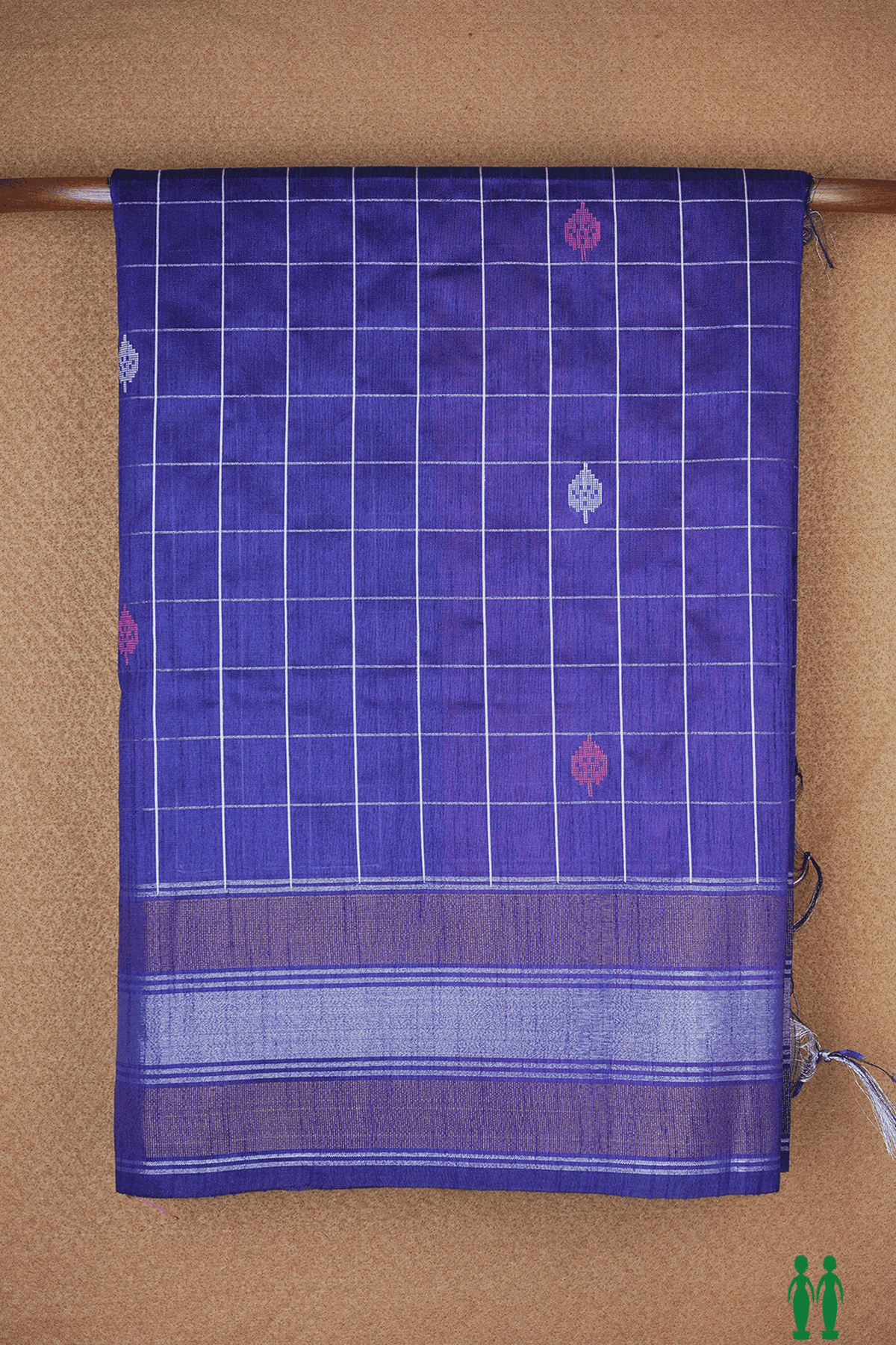 Checks With Buttas Berry Blue Semi Jute Saree