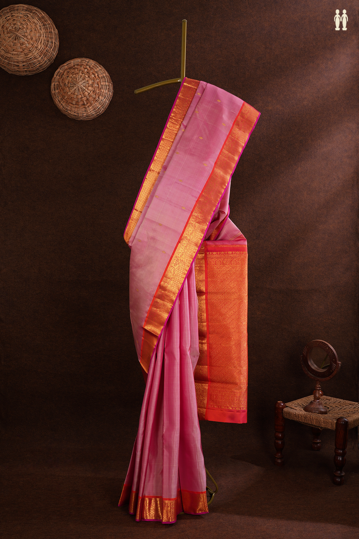 Kanchipuram Silk Saree In Blush Pink With Zari Buttis