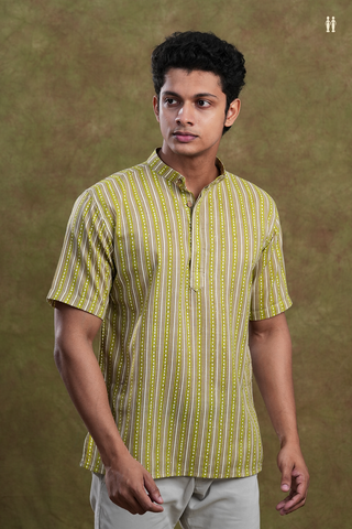 Chinese Collar Printed Design Multicolor Cotton Short Kurta