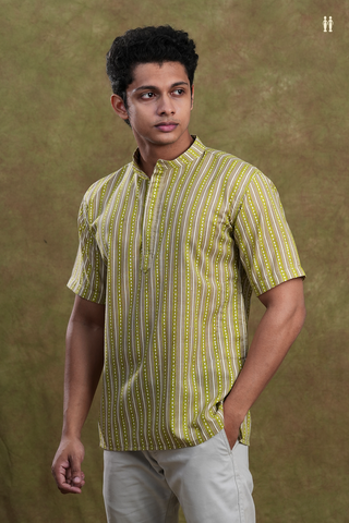 Chinese Collar Printed Design Multicolor Cotton Short Kurta