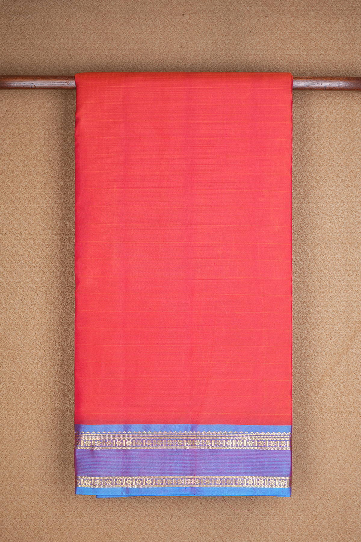 Floral Zari Border Plain Scarlet Red Nine Yards Silk Saree