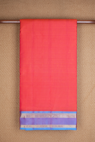 Floral Zari Border Plain Scarlet Red Nine Yards Silk Saree