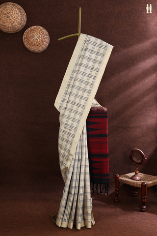 Checks Design Beige Soft Silk Saree