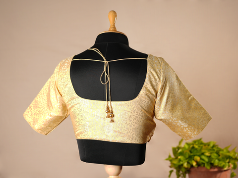 Floral Design Yellow Semi Banaras Silk Readymade Blouse