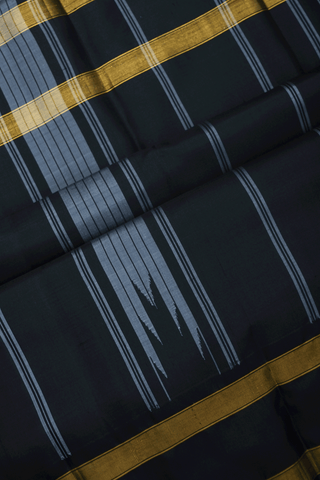 Small Checks Design Black And Yellow Kanchipuram Silk Saree