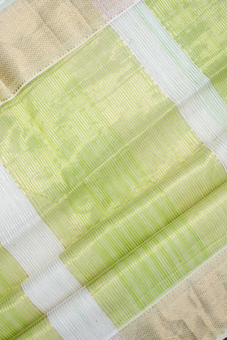 Self Stripes Green And White Maheswari Silk Cotton Saree