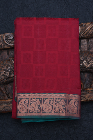 Sqare Buttas Burgundy Red Kanchipuram Silk Saree