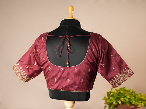 Floral Buttis Maroon Semi Banaras Readymade Padded Blouse