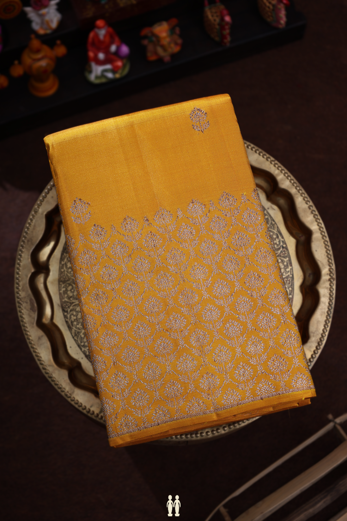 Floral Zari Buttas Mustard Yellow Kanchipuram Silk Saree