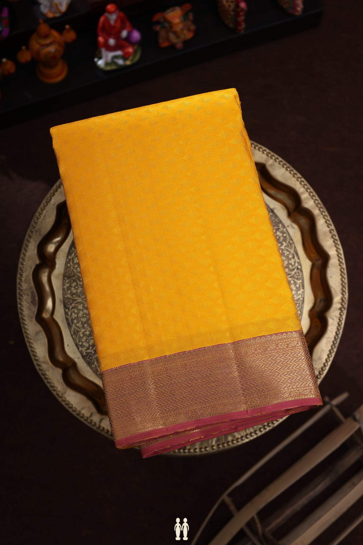 Jacquard Pattern Saffron Yellow Kanchipuram Silk Saree