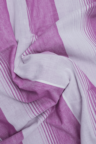 Stripes Design Purple And White Bengal Cotton Saree