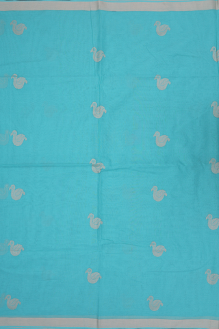 Duck Threadwork Buttas Sea Blue Bengal Cotton Saree