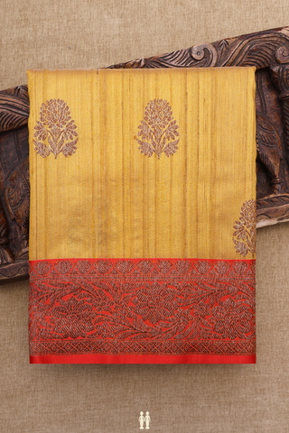 Floral Motifs Golden Yellow Tussar Banarasi Silk Saree