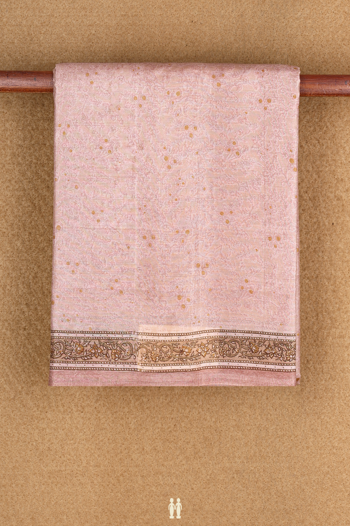 Self Floral Design Cream Color Printed Silk Saree