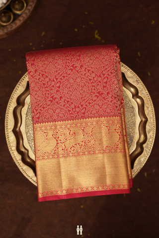 Kanchipuram Silk Saree In Ruby Red With Brocade Design