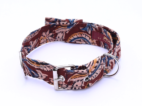 Multicolor Kalamkari Cotton Dog Collar With Rope Set