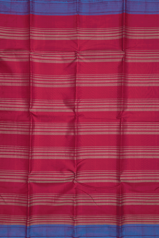 Kanchipuram Silk Saree In Blush Red With Stripes Design