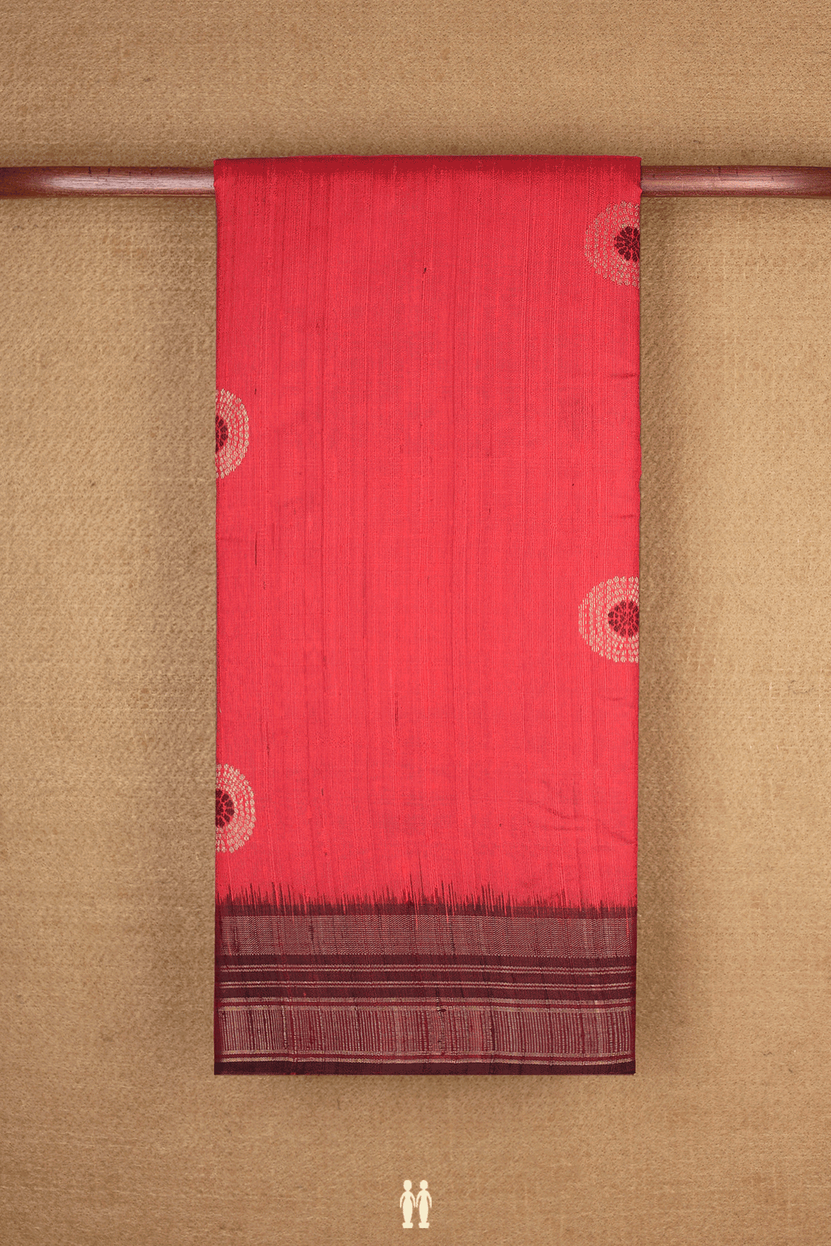 Jute Saree In Chilli Red With Mandala Zari Motifs