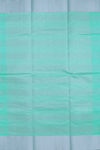 Kora Silk Cotton Saree In Sea Green With Floral Buttas