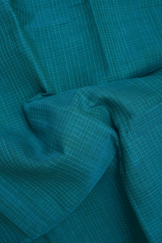 Allover Checks Design Teal Blue Narayanpet Cotton Saree