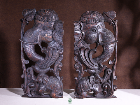 Wooden Elephant Set Of 2 Wall Panel For Decor