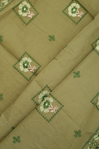 Ahmedabad Cotton Saree In Moss Green With Embroidered Design