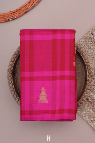 Kanchipuram Silk Saree In Magenta With Checks Design