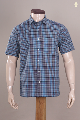 Regular Collar Checks Design Shades Of Blue Cotton Shirt