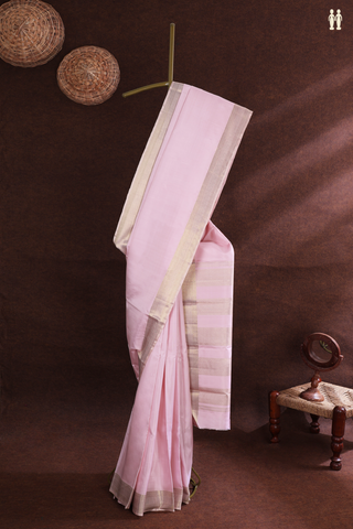 Kanchipuram Silk Saree In Pale Pink With Zari Border