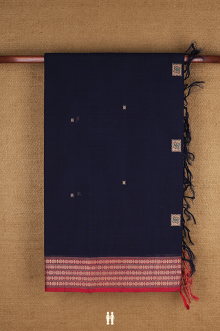 Coimbatore Cotton Saree In Navy Blue With Threadwork Buttas