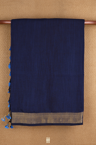 Zari Border Plain Prussian Blue Bengal Cotton Saree