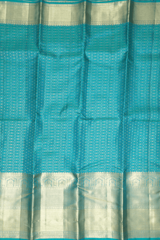 Checks With Buttis Peacock Blue Kanchipuram Silk Saree