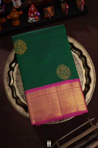 Floral Zari Motifs Dark Green Kanchipuram Silk Saree