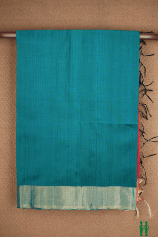 Bavanchi Border Plain Dark Teal Blue Raw Silk Saree