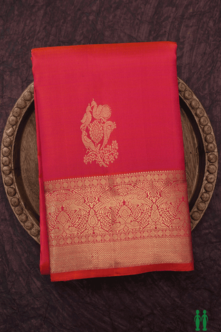 Peacock Floral Zari Motifs Hot Pink Kanchipuram Silk Saree