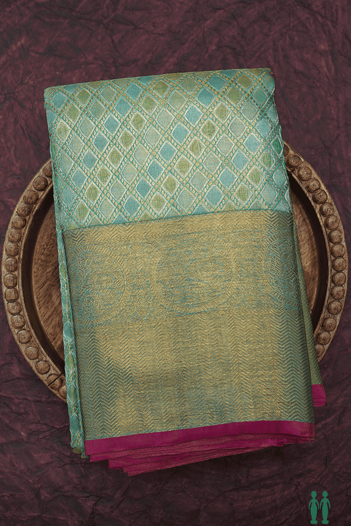 Diamond Design Shades Of Green Tissue Kanchipuram Silk Saree