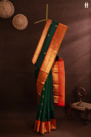 Kanchipuram Silk Saree In Forest Green With Traditional Motif