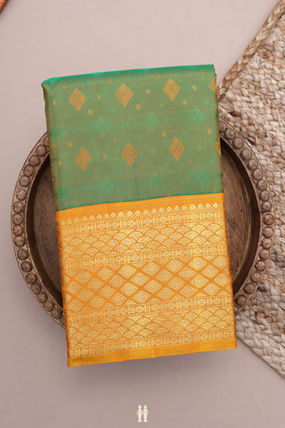 Kanchipuram Silk Saree In Green With Threadwork Buttas