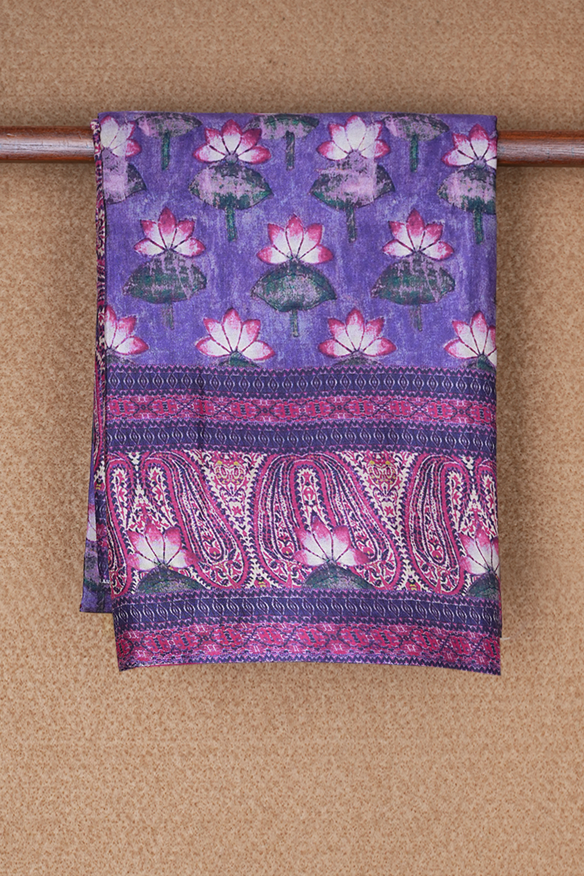 Floral Design Purple Printed Silk Saree