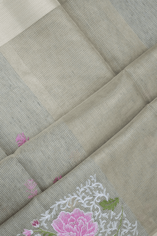 Floral Threadwork Buttas Light Grey Kota Cotton Saree