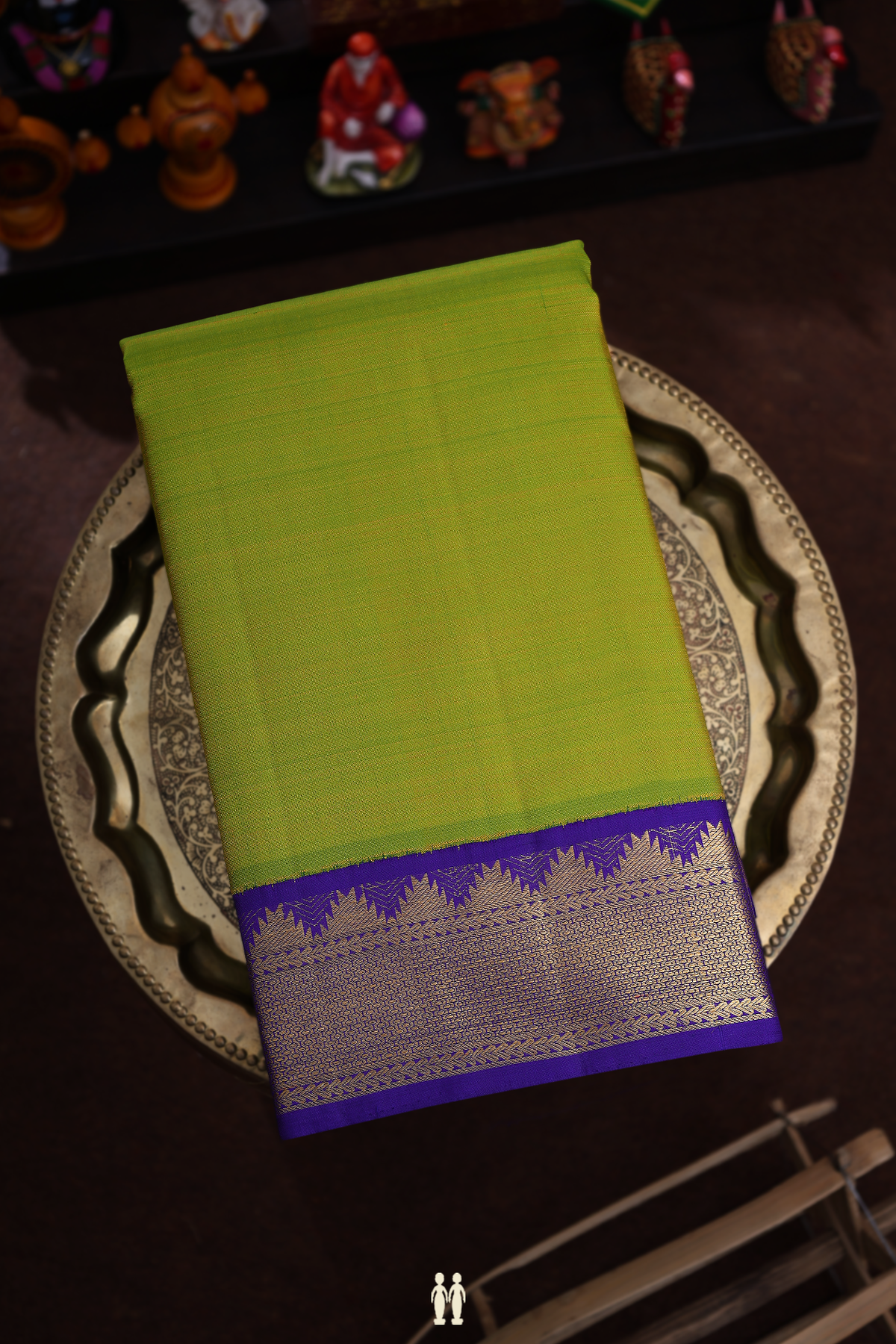 Temple Border Plain Lime Green Kanchipuram Silk Saree